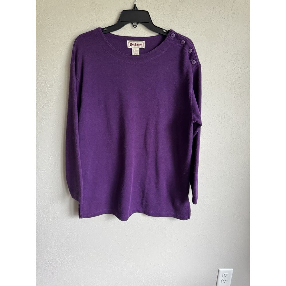Bechamel Purple Round Button Neck Vintage Tunic Sweater Womens M Grannycore